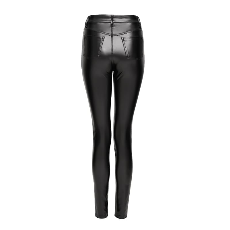 DEVIL FASHION Women's Punk Lace-up Buckle Strap Leggings