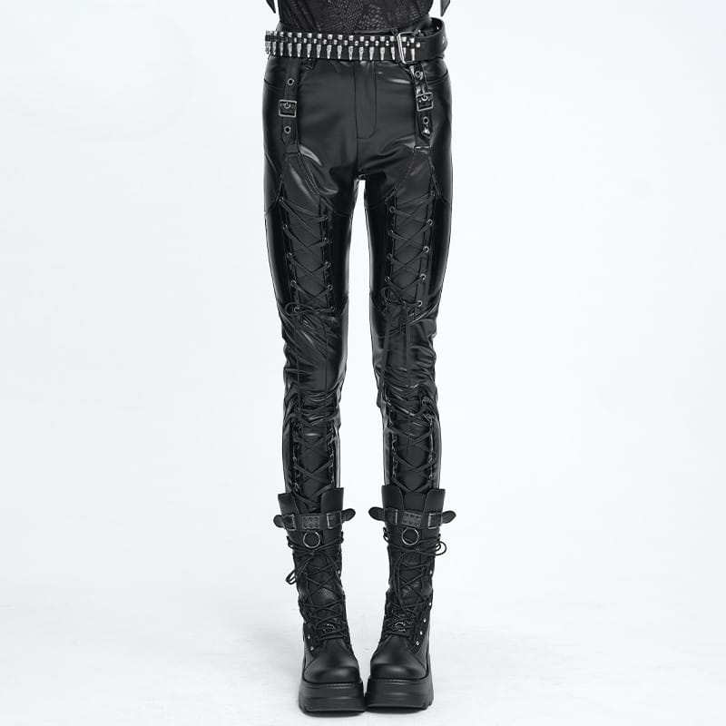 DEVIL FASHION Women's Punk Lace-up Buckle Strap Leggings