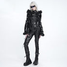 DEVIL FASHION Women's Punk Lace-up Buckle Straps Hooded Jacket