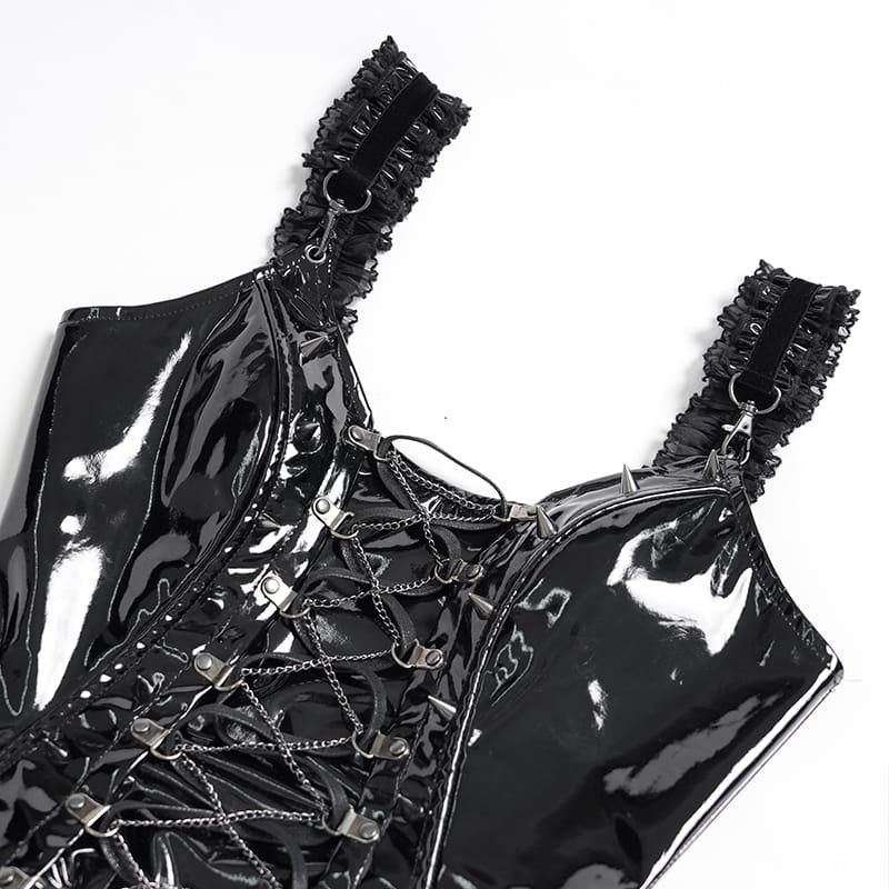 DEVIL FASHION Women's Punk Lace-up Irregular Slip Overbust Corset