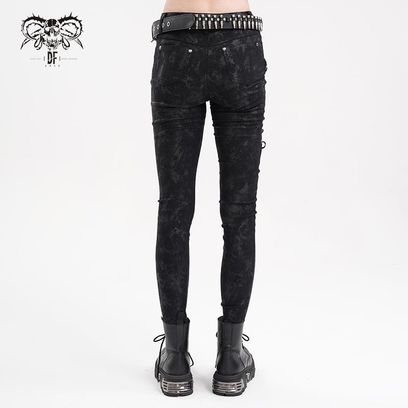 DEVIL FASHION Women's Punk Lace-up Skull Studs Pants