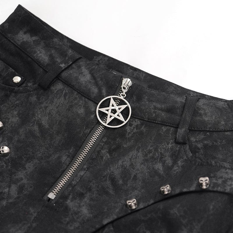 DEVIL FASHION Women's Punk Lace-up Skull Studs Pants