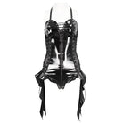 DEVIL FASHION Women's Punk Lace-Up Stud Ruffled Bodysuit