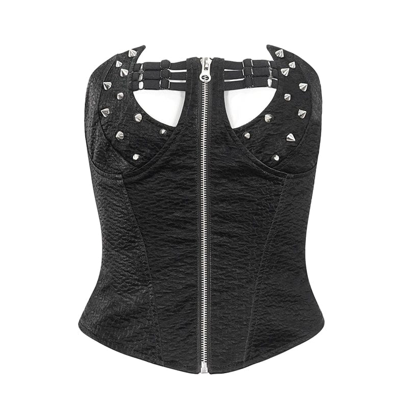 DEVIL FASHION Women's Punk Lace-up Studded Overbust Corset