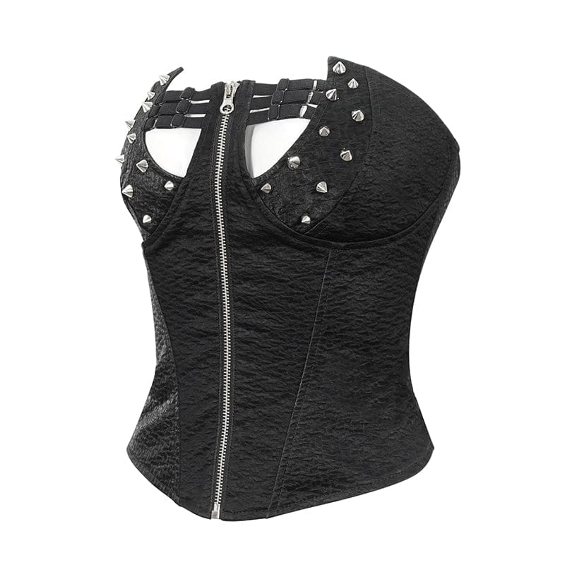 DEVIL FASHION Women's Punk Lace-up Studded Overbust Corset