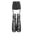 DEVIL FASHION Women's Punk Mesh Cutout Buckle Stud Shorts