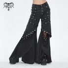 DEVIL FASHION Women's Punk Mesh Eyelets Ruffled Flared Pants