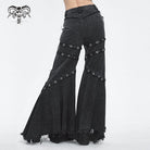 DEVIL FASHION Women's Punk Mesh Eyelets Ruffled Flared Pants