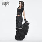 DEVIL FASHION Women's Punk Mesh Eyelets Ruffled Flared Pants