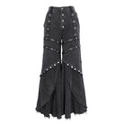 DEVIL FASHION Women's Punk Mesh Eyelets Ruffled Flared Pants