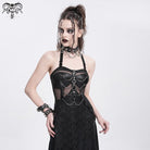 DEVIL FASHION Women's Punk Mesh Splice Chained Halterneck Honeymoon Dress