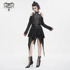 DEVIL FASHION Women's Punk Off Shoulder Buckle Sheer Crop Top Black