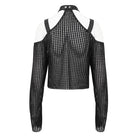 DEVIL FASHION Women's Punk Off Shoulder Buckle Sheer Crop Top Black