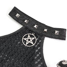 DEVIL FASHION Women's Punk Off Shoulder Buckle Sheer Crop Top Black