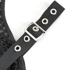 DEVIL FASHION Women's Punk Off Shoulder Buckle Sheer Crop Top Black