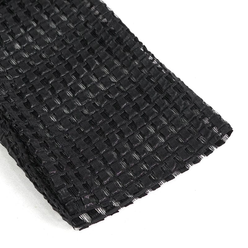 DEVIL FASHION Women's Punk Off Shoulder Buckle Sheer Crop Top Black