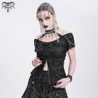 DEVIL FASHION Women's Punk Off-the-shoulder Ripped Shirt
