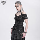 DEVIL FASHION Women's Punk Off-the-shoulder Ripped Shirt