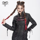 DEVIL FASHION Women's Punk Pentacle Buckle Strap Lace-up Jacket Black