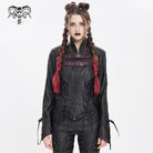 DEVIL FASHION Women's Punk Pentacle Buckle Strap Lace-up Jacket Black