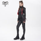 DEVIL FASHION Women's Punk Pentacle Buckle Strap Lace-up Jacket Black