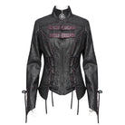 DEVIL FASHION Women's Punk Pentacle Buckle Strap Lace-up Jacket Black