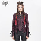 DEVIL FASHION Women's Punk Pentacle Buckle Strap Lace-up Jacket Red