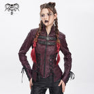DEVIL FASHION Women's Punk Pentacle Buckle Strap Lace-up Jacket Red