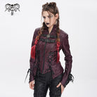 DEVIL FASHION Women's Punk Pentacle Buckle Strap Lace-up Jacket Red