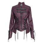DEVIL FASHION Women's Punk Pentacle Buckle Strap Lace-up Jacket Red