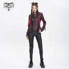 DEVIL FASHION Women's Punk Pentacle Buckle Strap Lace-up Jacket Red