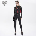 DEVIL FASHION Women's Punk Printed Buckle Strap Pants with Leg Bag