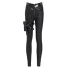 DEVIL FASHION Women's Punk Printed Buckle Strap Pants with Leg Bag