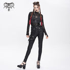 DEVIL FASHION Women's Punk Printed Buckle Strap Pants with Leg Bag