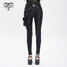 DEVIL FASHION Women's Punk Printed Buckle Strap Pants with Leg Bag
