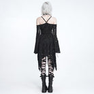 DEVIL FASHION Women's Punk Rings Ripped Irregular Hem Off Shoulder Dress