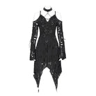 DEVIL FASHION Women's Punk Rings Ripped Irregular Hem Off Shoulder Dress