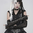 DEVIL FASHION Women's Punk Rivets Printed Mesh Gloves
