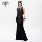 DEVIL FASHION Women's Punk Rivets Strap Chain Halterneck Dress