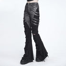 DEVIL FASHION Women's Punk Spike-Detailed Straps Ripped Flare Pants