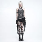DEVIL FASHION Women's Punk Spiked Chained Asymmetric Tank Top