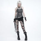DEVIL FASHION Women's Punk Spiked Chained Asymmetric Tank Top
