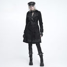 DEVIL FASHION Women's Punk Spiked Chained Lapel Slanted Placket Coat