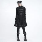 DEVIL FASHION Women's Punk Spiked Chained Lapel Slanted Placket Coat
