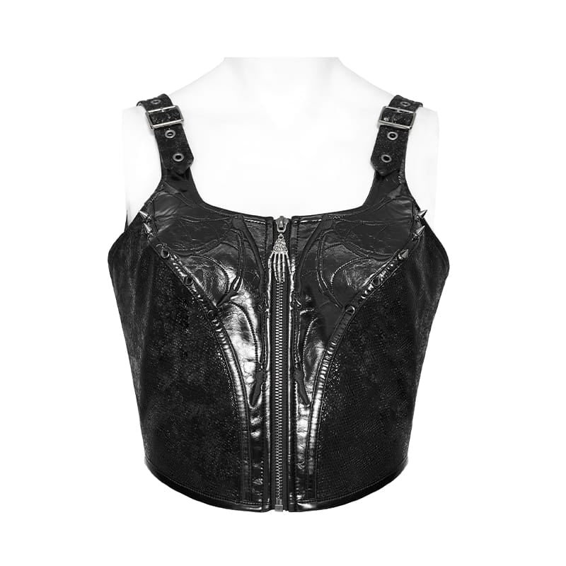 DEVIL FASHION Women's Punk Spiked Front Zipper Bustier