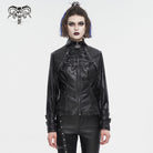 DEVIL FASHION Women's Punk Stand Collar Crackled Buckle Jacket