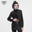 DEVIL FASHION Women's Punk Stand Collar Crackled Buckle Jacket