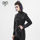 DEVIL FASHION Women's Punk Stand Collar Crackled Buckle Jacket