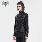 DEVIL FASHION Women's Punk Stand Collar Crackled Buckle Jacket