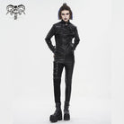 DEVIL FASHION Women's Punk Stand Collar Crackled Buckle Jacket